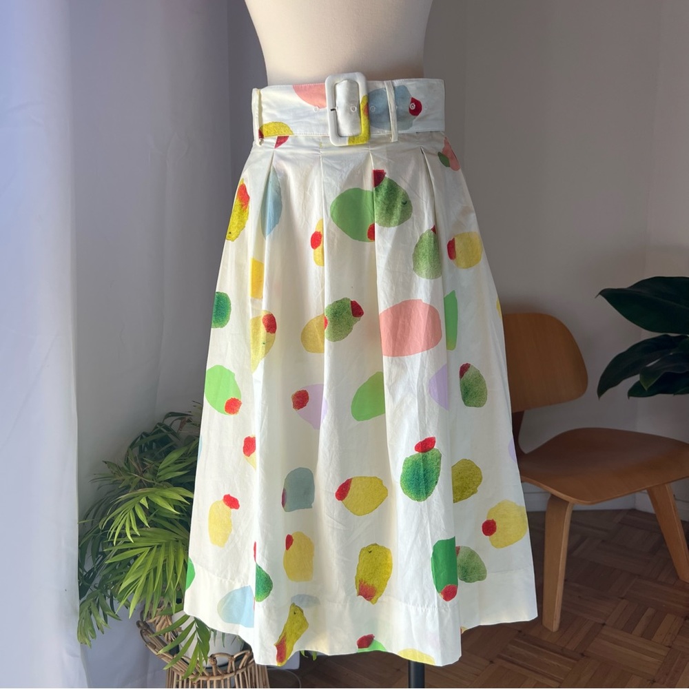 Rachel Antonoff Pleated Vinnie Midi Skirt / Filthy Martini Olive Print